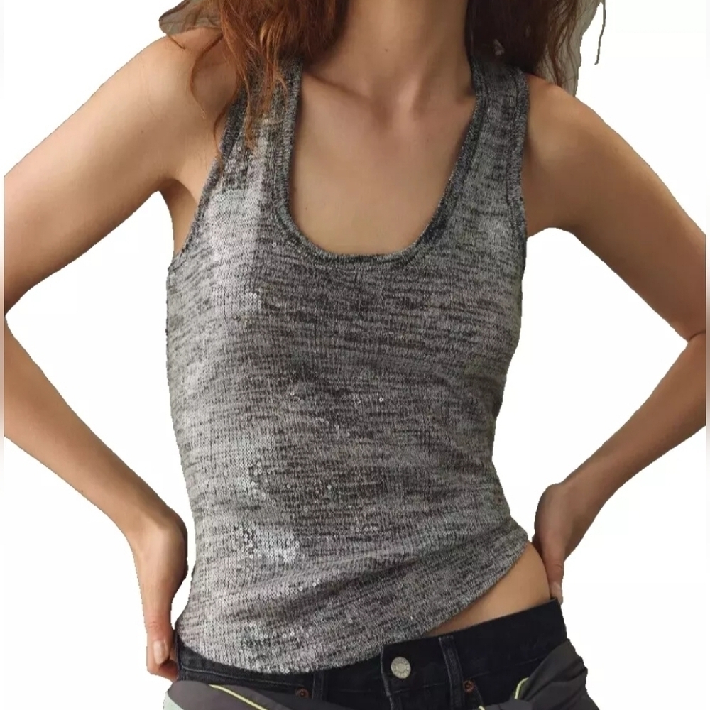 Pilcro Anthropologie Sequin Scoop Neck Tank